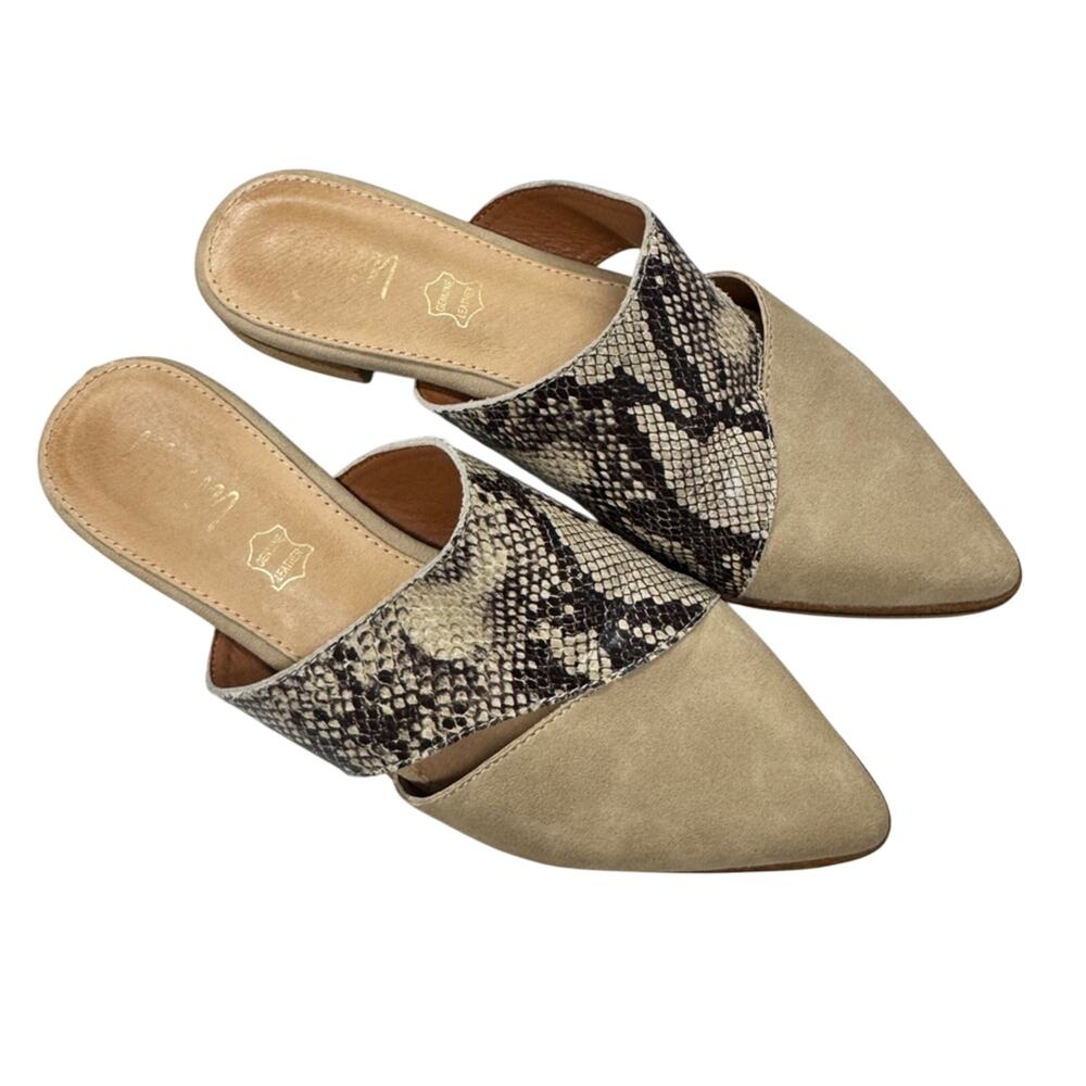Mi:im Tan Snake Print Pointed Toe Mules Womens 7 Classic Flats Comfort Shoes